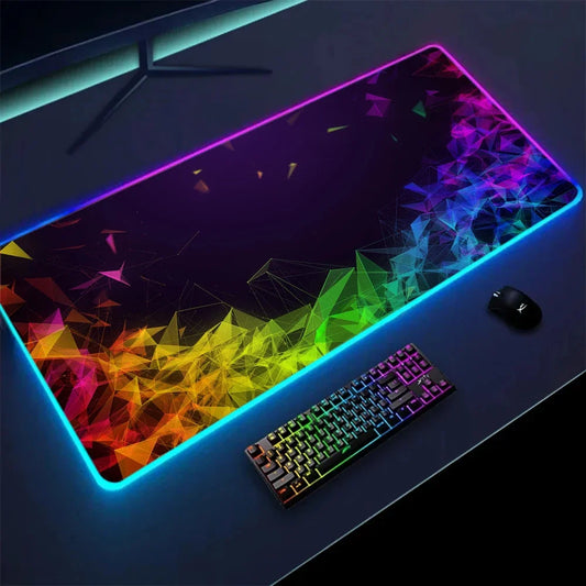 Backlit RGB mouse pad with a 3D geometry print in use