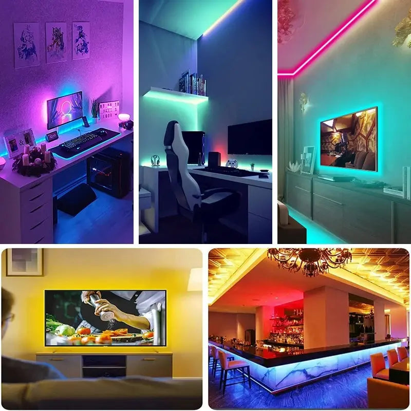 USB RGB LED strip lighting the wall behind a TV