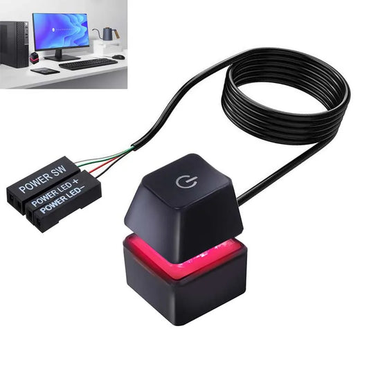 Black desk power button for a PC with an RGB mechanical key and cable