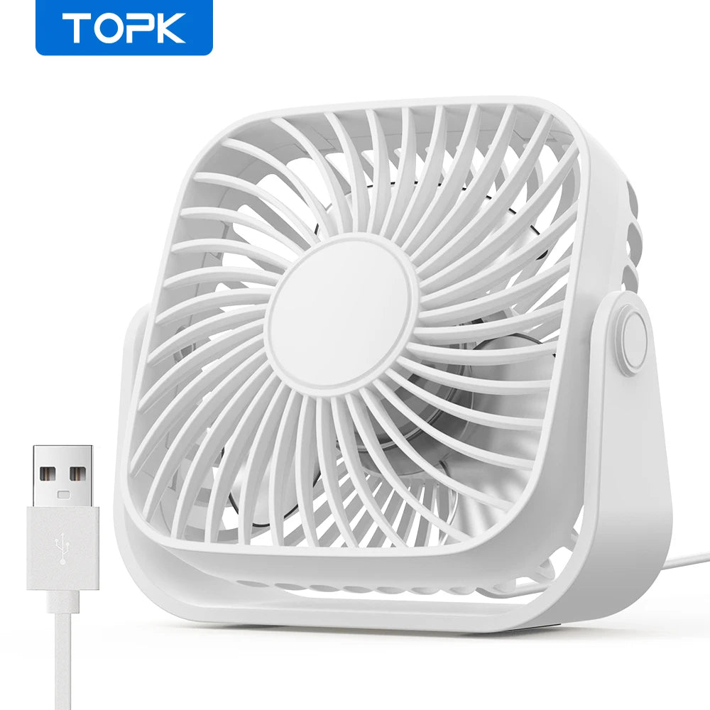 TOPK 4-inch USB desk fan on a desk