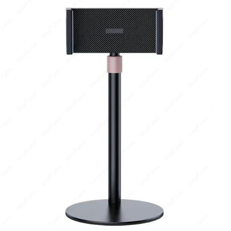 Adjustable metal portable monitor stand holding a portable monitor upright