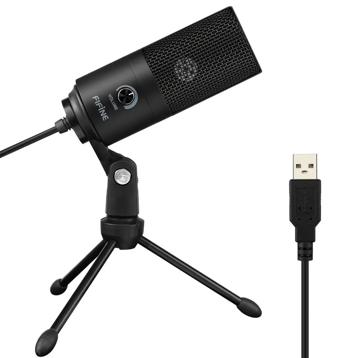 FIFINE K669B USB condenser microphone on its metal tripod stand