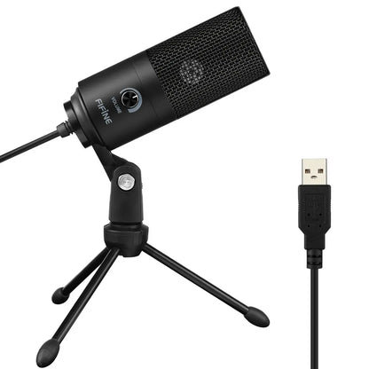 FIFINE K669B USB condenser microphone on its metal tripod stand