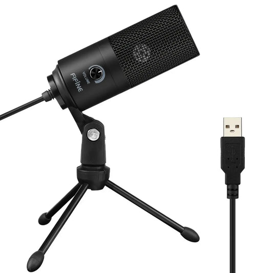 FIFINE K669B USB condenser microphone on its metal tripod stand