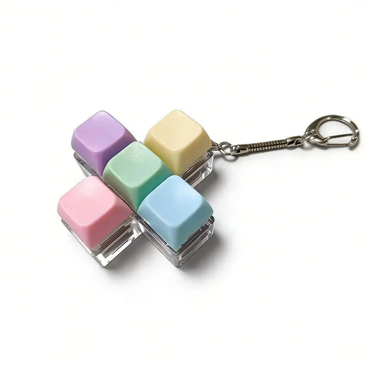 Mechanical keyboard key fidget clicker on a keychain
