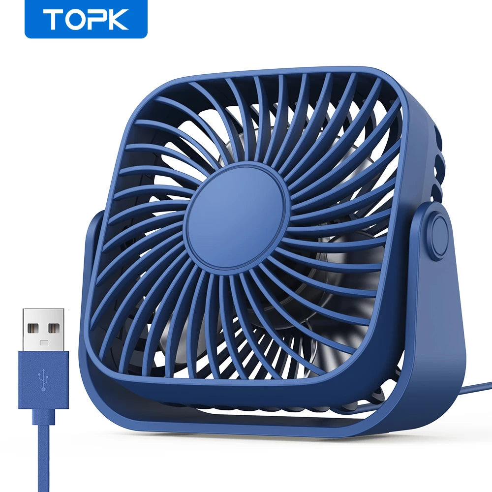 TOPK 4-inch USB desk fan on a desk