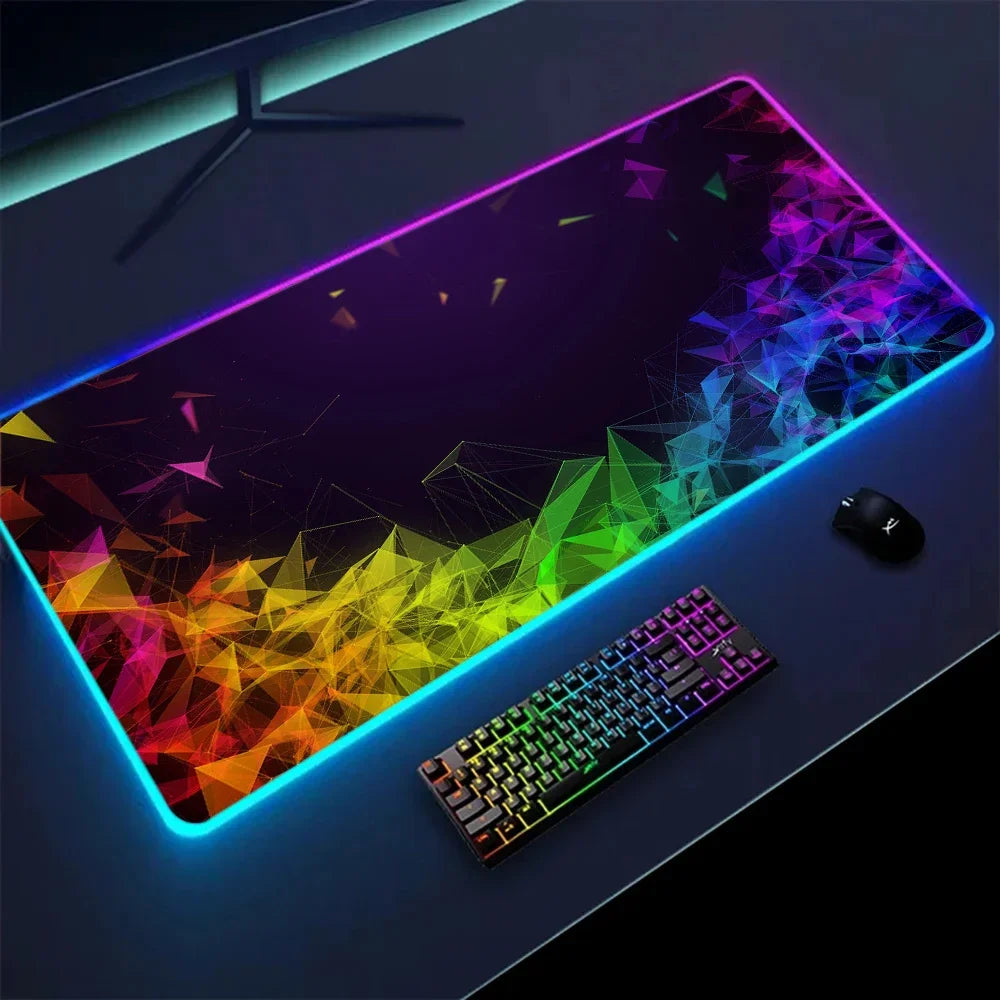 Backlit RGB mouse pad with a 3D geometry print in use