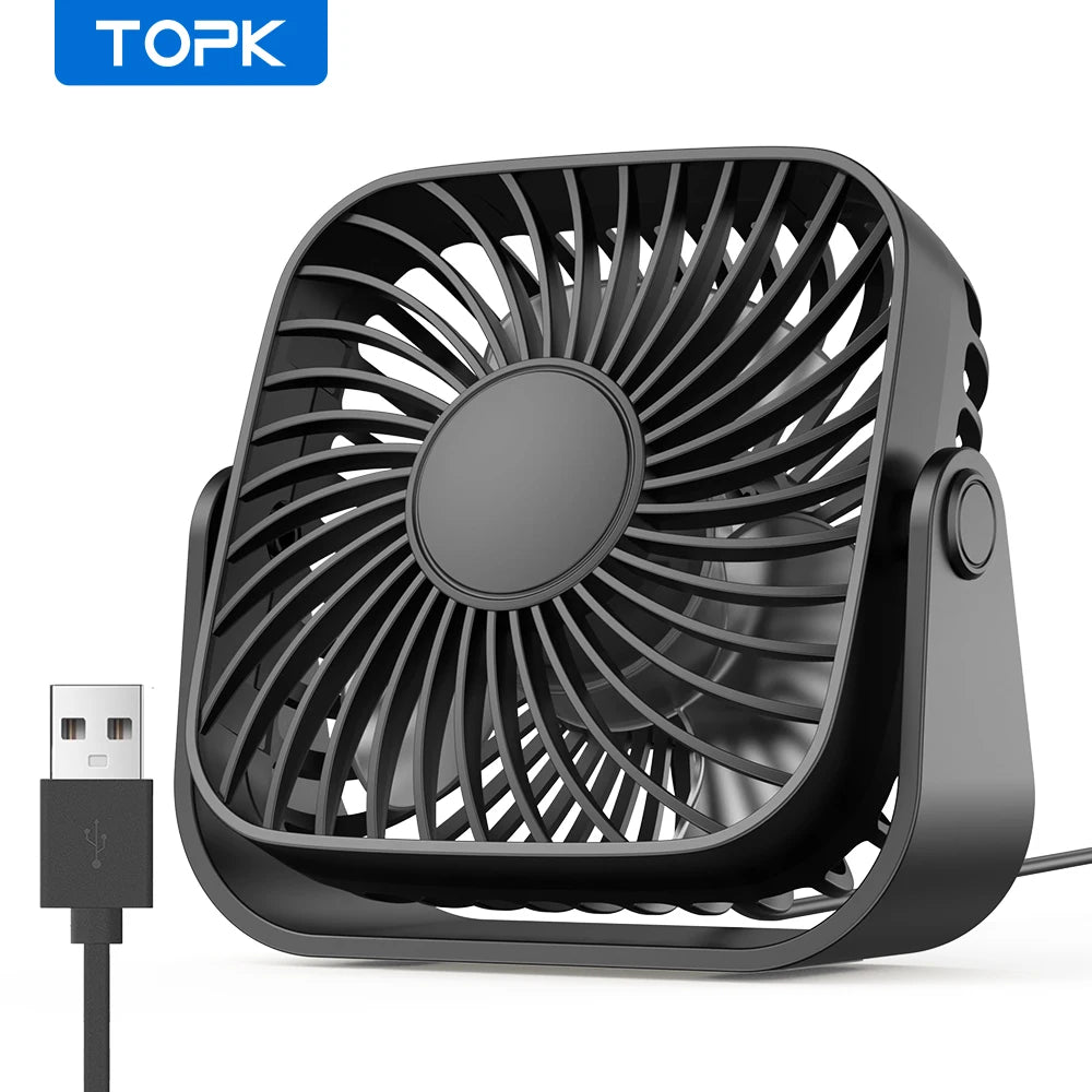 TOPK 4-inch USB desk fan on a desk