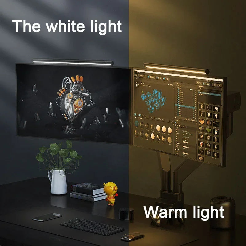 Light bar shown in white and warm light settings with text labels