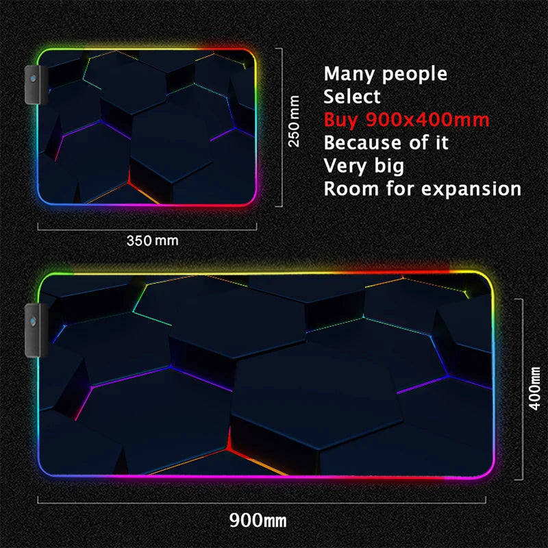 RGB desk mat, dark hexagons design