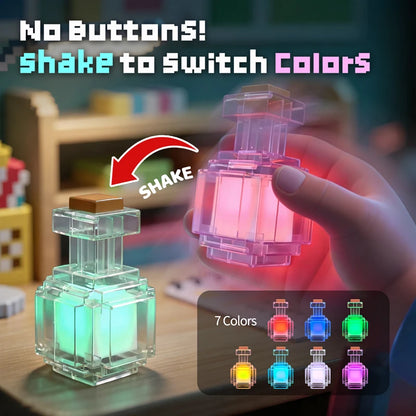 Potion bottle night light with feature callouts, second view