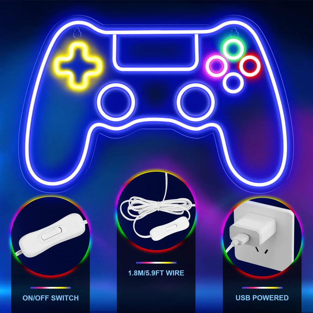 What is in the box: neon sign, USB cable, switch and adapter