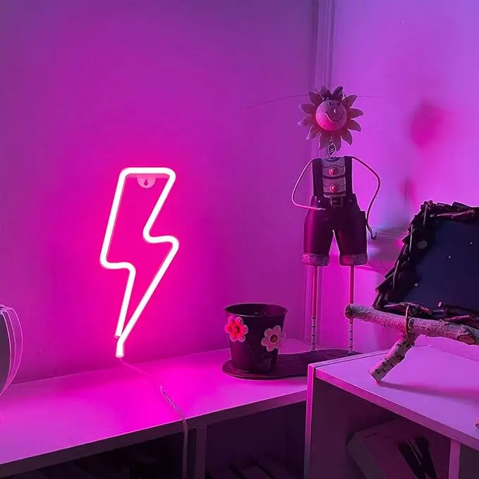 Lightning bolt LED neon light glowing pink