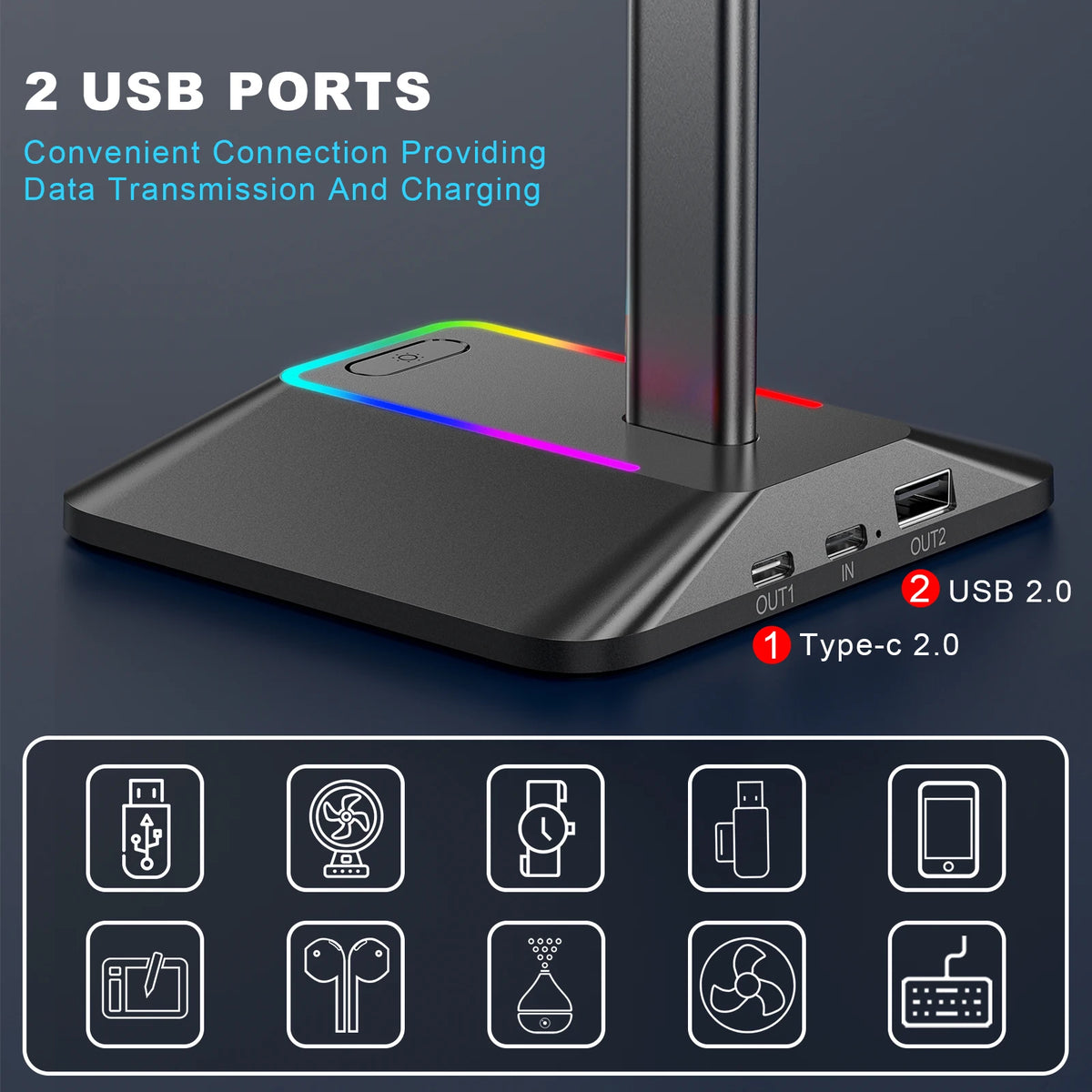 Diagram of the Z8 stand's USB-C and USB 2.0 ports