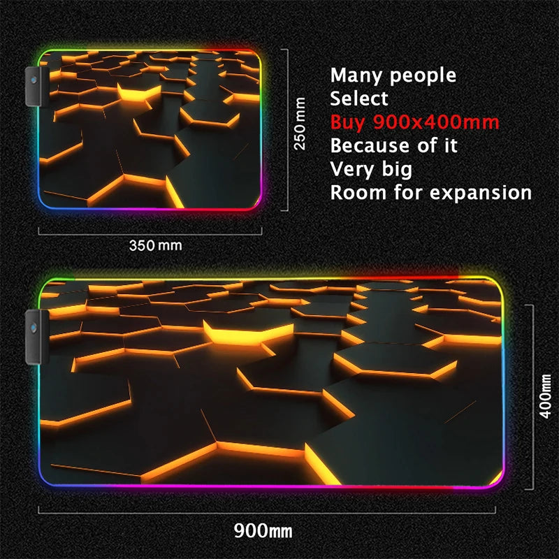RGB desk mat, orange hex blocks design