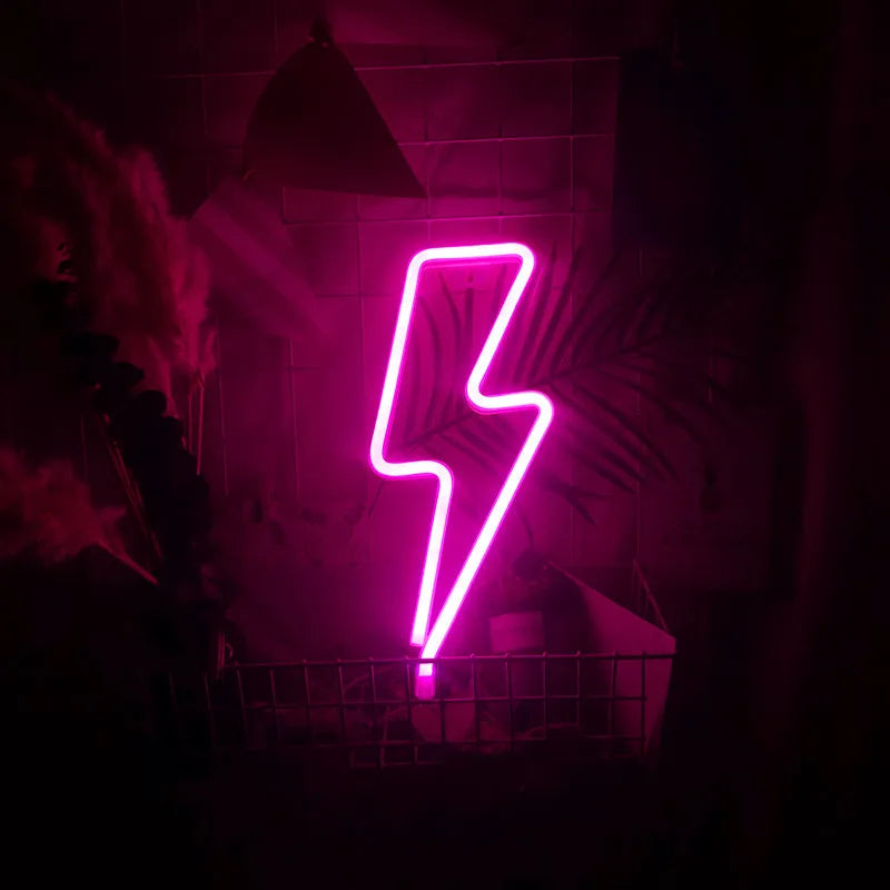 Lightning bolt neon light in pink