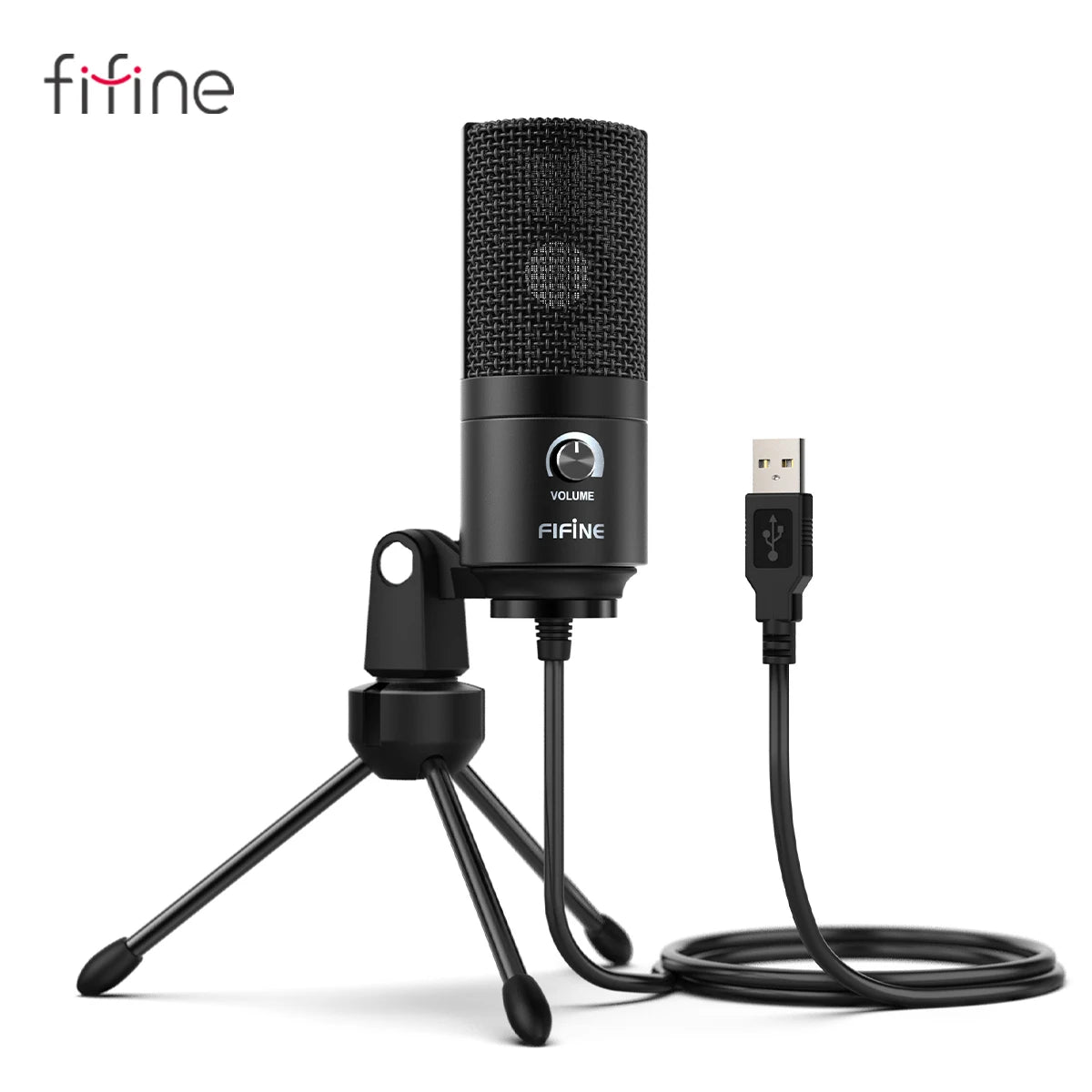 FIFINE K669B USB condenser microphone on its metal tripod stand