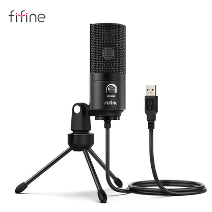 FIFINE K669B USB condenser microphone on its metal tripod stand