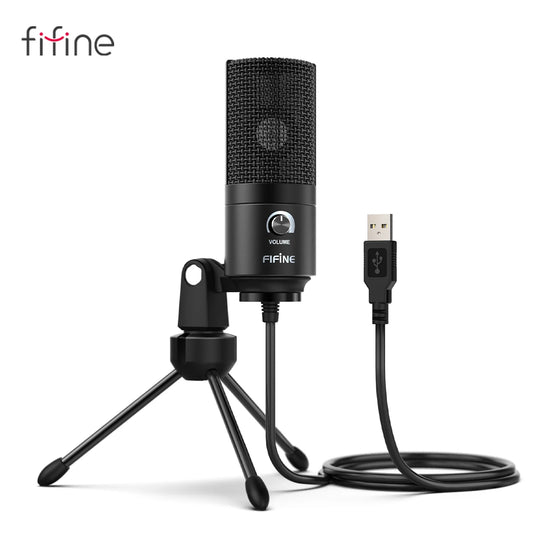 FIFINE K669B USB condenser microphone on its metal tripod stand