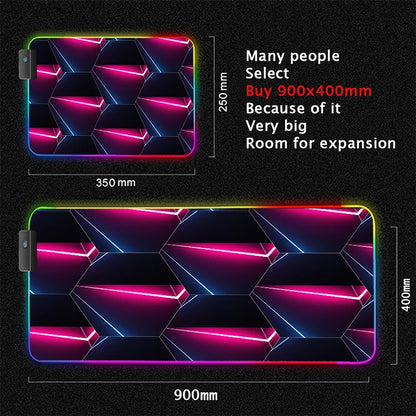 RGB desk mat, pink neon arrows design