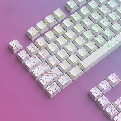 Topographic contour-pattern PBT keycap set with side-printed legends on a mechanical keyboard