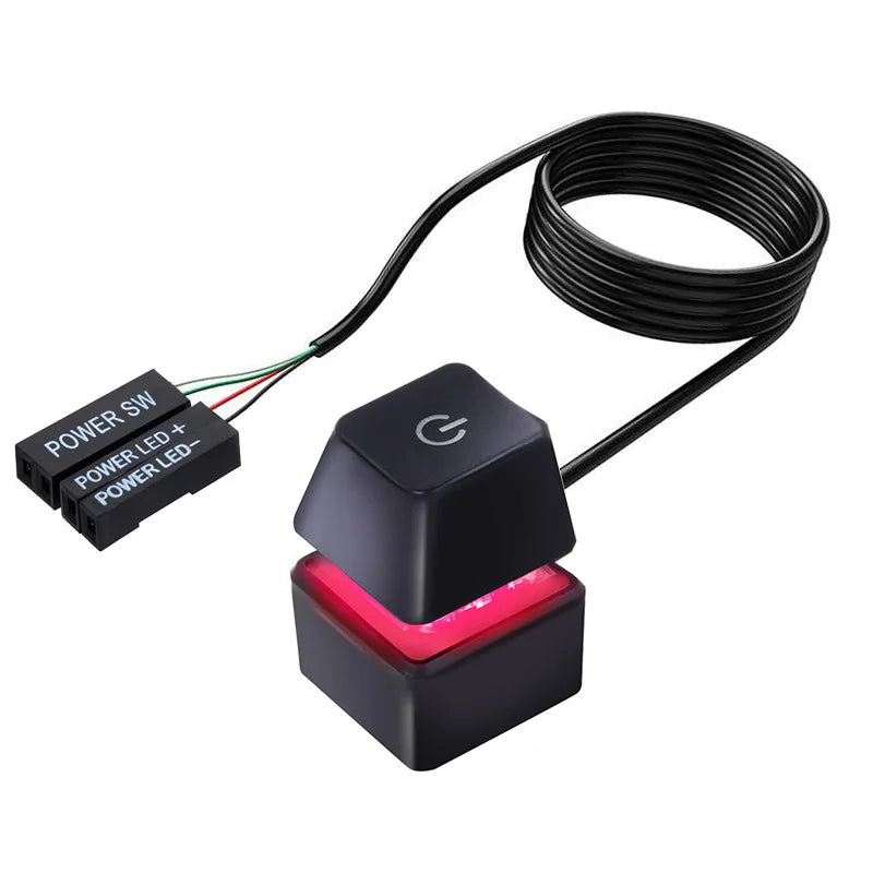 Black desk power button for a PC with an RGB mechanical key and cable