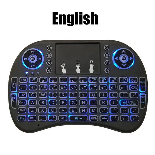 Handheld mini wireless keyboard with touchpad and backlit QWERTY keys