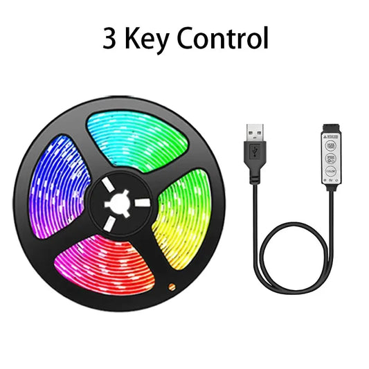 USB RGB LED strip lighting the wall behind a TV