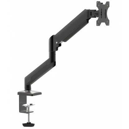 Full-motion articulated monitor arm holding a monitor above a gaming desk