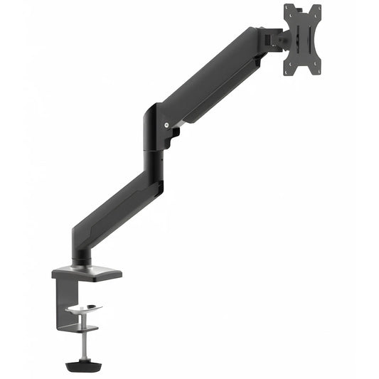 Full-motion articulated monitor arm holding a monitor above a gaming desk
