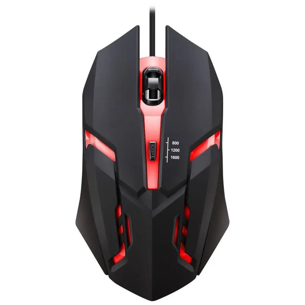Black wired RGB gaming mouse with a braided USB cable