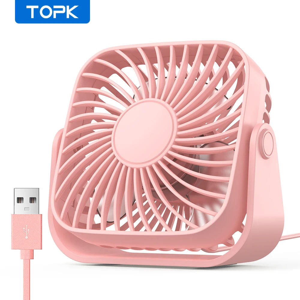 TOPK 4-inch USB desk fan on a desk