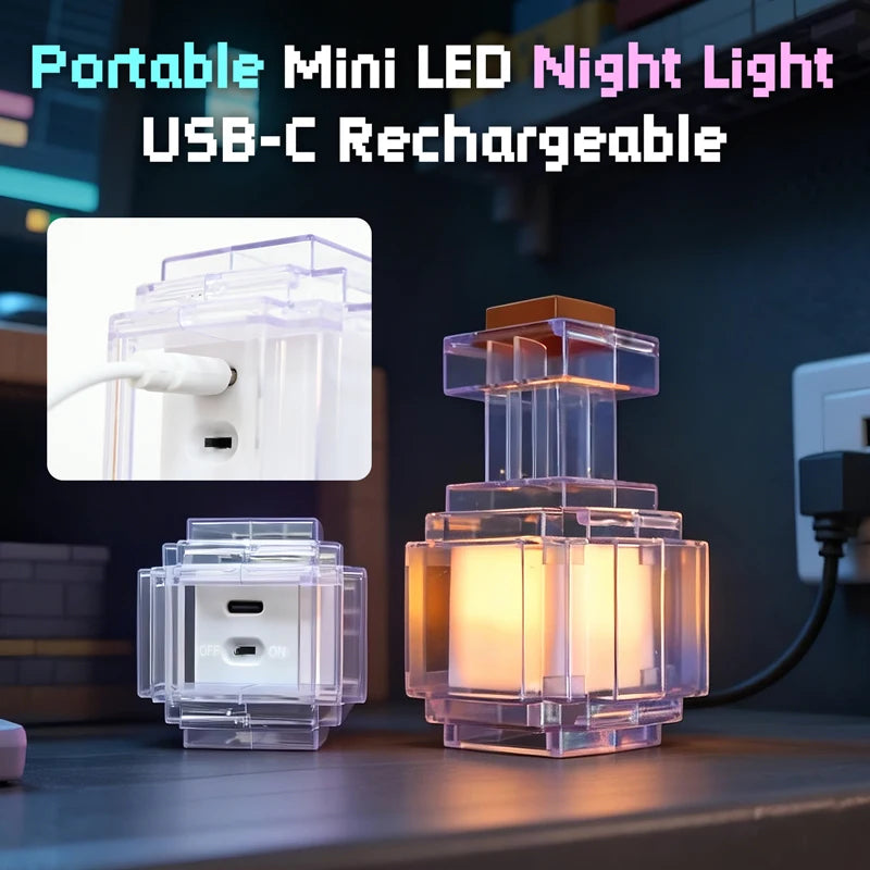 Potion bottle night light with feature callouts, fourth view